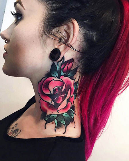 Neck Tattoo Idea, Neck Tattoo Rose Tattoos