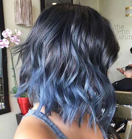 Long Bob with Blue Ombre, Hair Ombre Blue Purple