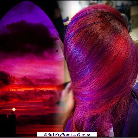 Purple Red Sunset Hair Trend, Hair Color Purple Red
