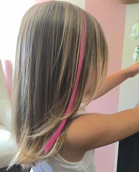Pink on Blonde Hair, Layered Girls Hair Medium