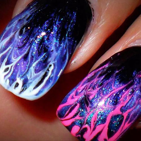 Pink Purple and Blue Nails, Polish Nail Art But