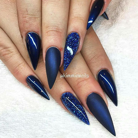 Dark Blue Nail Design, Nails Blue Stiletto Glitter