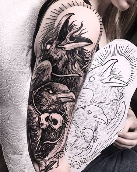 Ravens Tattoo Women, Tattoo Lion Crow Ink