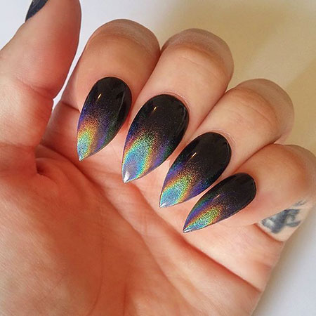 Nail Black Holographic Ombre