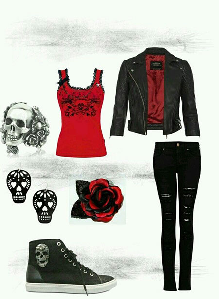 Red Black Outfits Goth