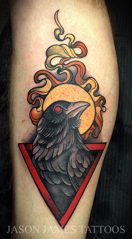 Tattoo Crow Sun Traditional