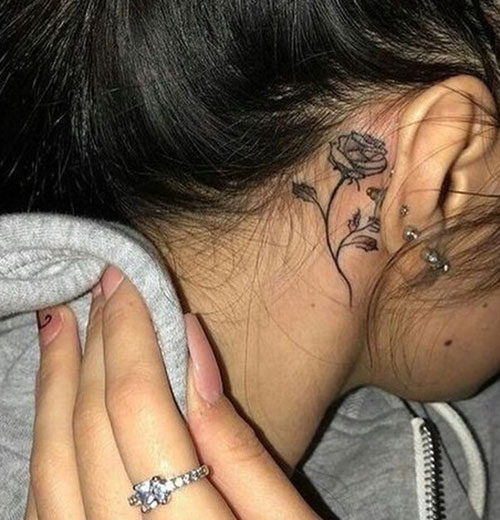 Female Ear Rose Tattoo