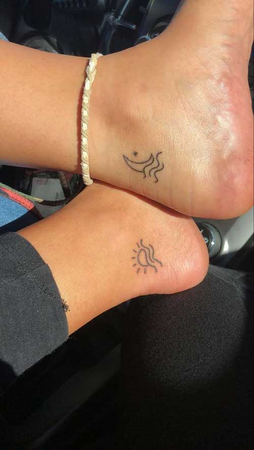 Simple Moon and Sun Ankle Tattoos-9